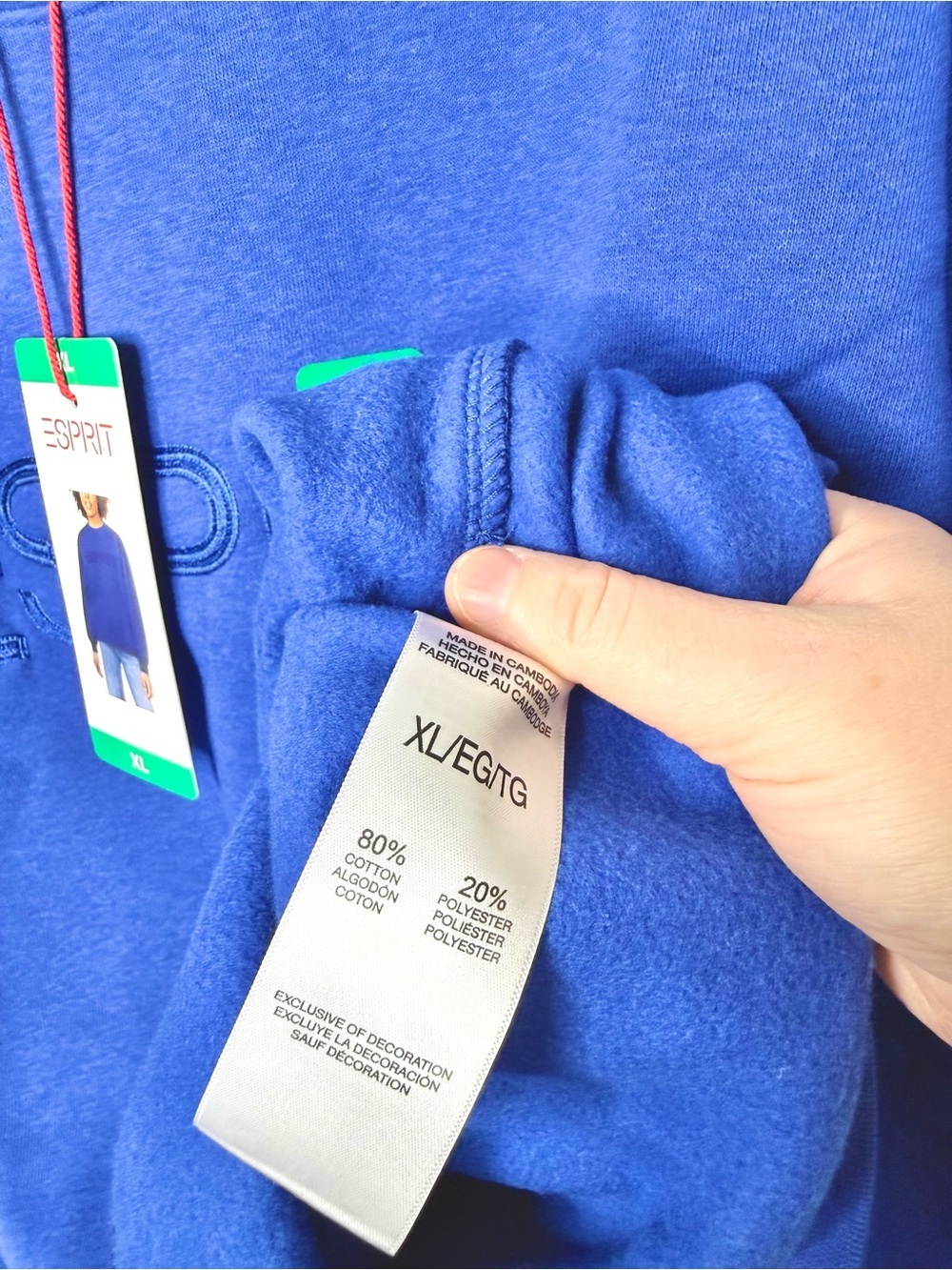 Esprit Royal Blue Crewneck Sweatshirt XL NWT Retro 80s Tonal Embroidered Logo - Picture 10 of 14